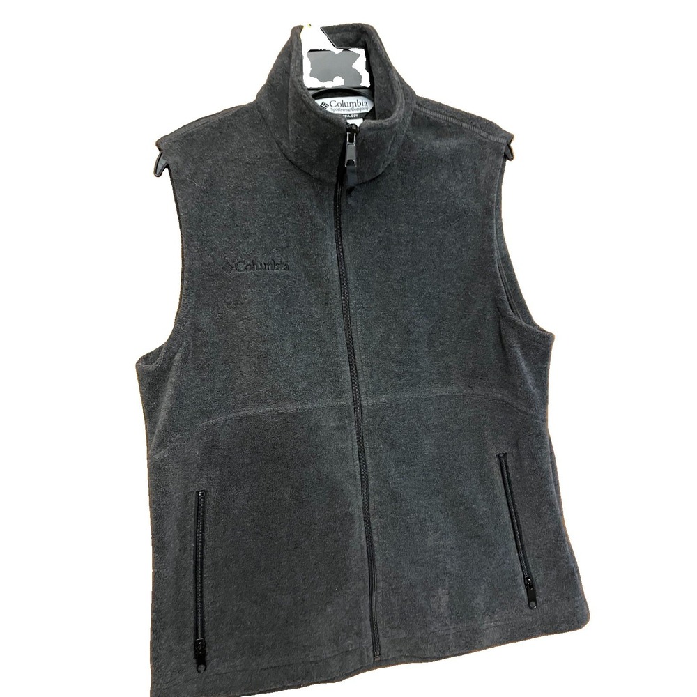 COLUMBIA Women's  Fleece Full Zip Vest Gray 2 Zip Pockets Blk Trim Sz S